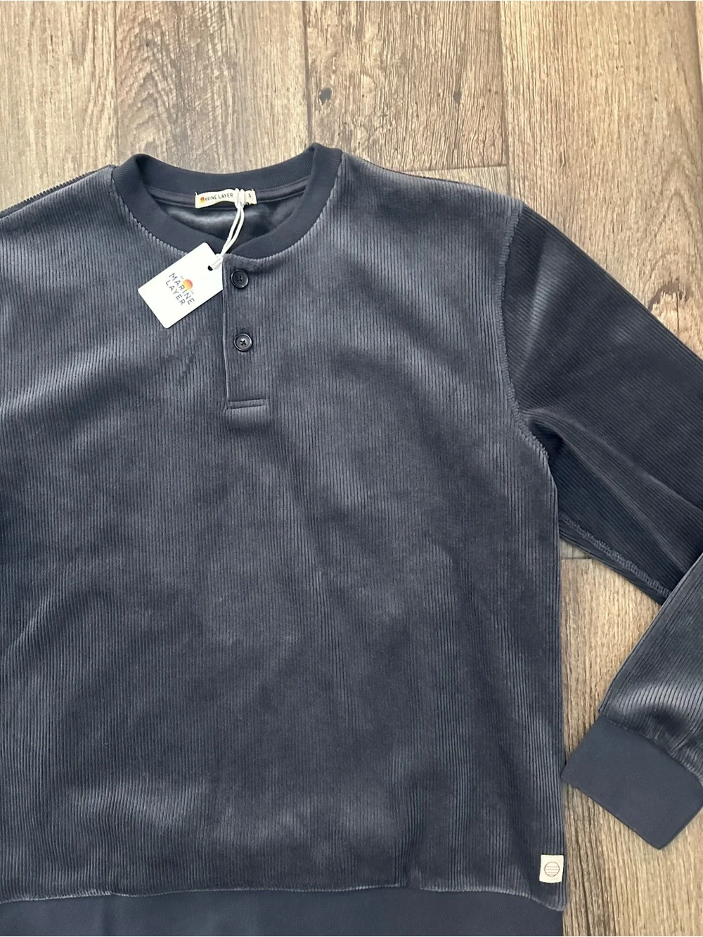 Marine Layer Velour Corduroy Sweater Mens Size S India Ink Greyish Blue